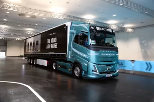 A display example of the new Volvo Aero full electric truck launched in 2024