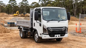 A brand new isuzu tipper truck on a worksite in Australia, its owner bought the vehicle with truck finance at a great rate.